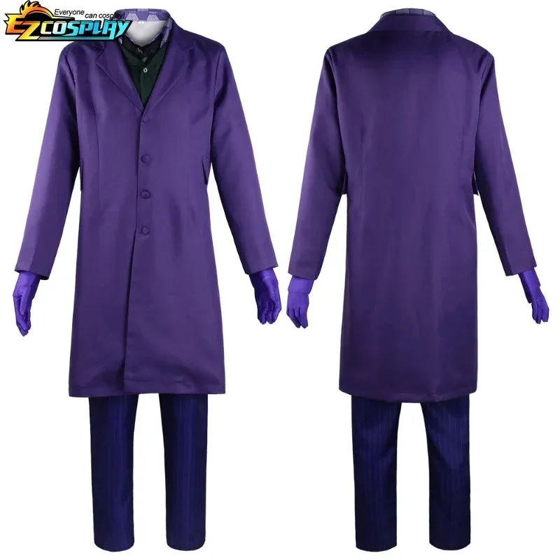 Heath Ledger Joker เครื่องแต่งกาย Dark Knight, ชุดเสื้อสีม่วงสมบูรณ์, ชุดคอสเพลย์สําหรับวันฮาโลวีน