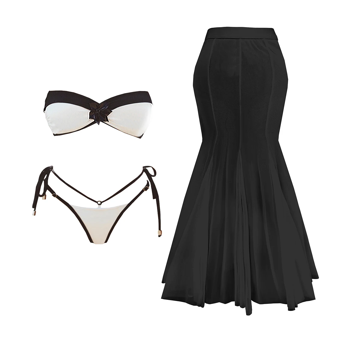 

3 шт. сексуальный купальник с длинной юбкой, женский бикини 2025, черный кружевной купальник, бандо, бикини, женский купальный костюм с лямкой на шее, пляжная одежда