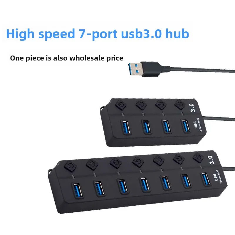 

High-Speed 7-Port USB 3.0 Hub with Independent Key Switch USB 3.0 Hub Splitter One-to-Seven Expander
