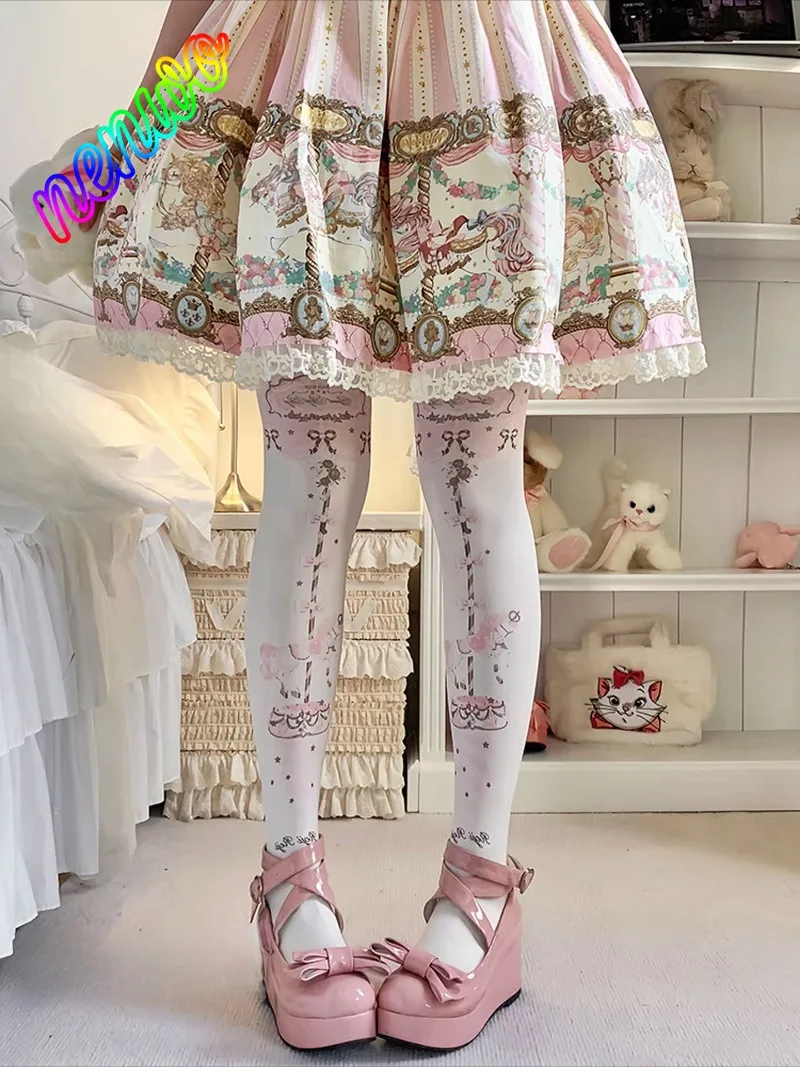 Lolita Panty's Dames Herfst en Winter Schoonheid Fluwelen Print Panty's Japanse Zoete Kawaii Kousen Zachte Kousen