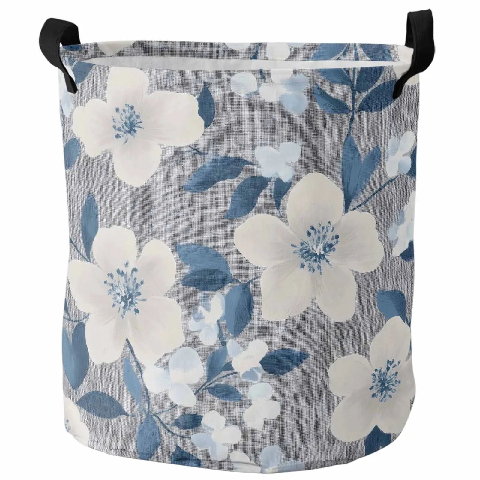 

Retro Blue Flower Leaves Theme Dirty Laundry Basket Foldable Waterproof Home Organizer Clothing Children Toy Storage Basket