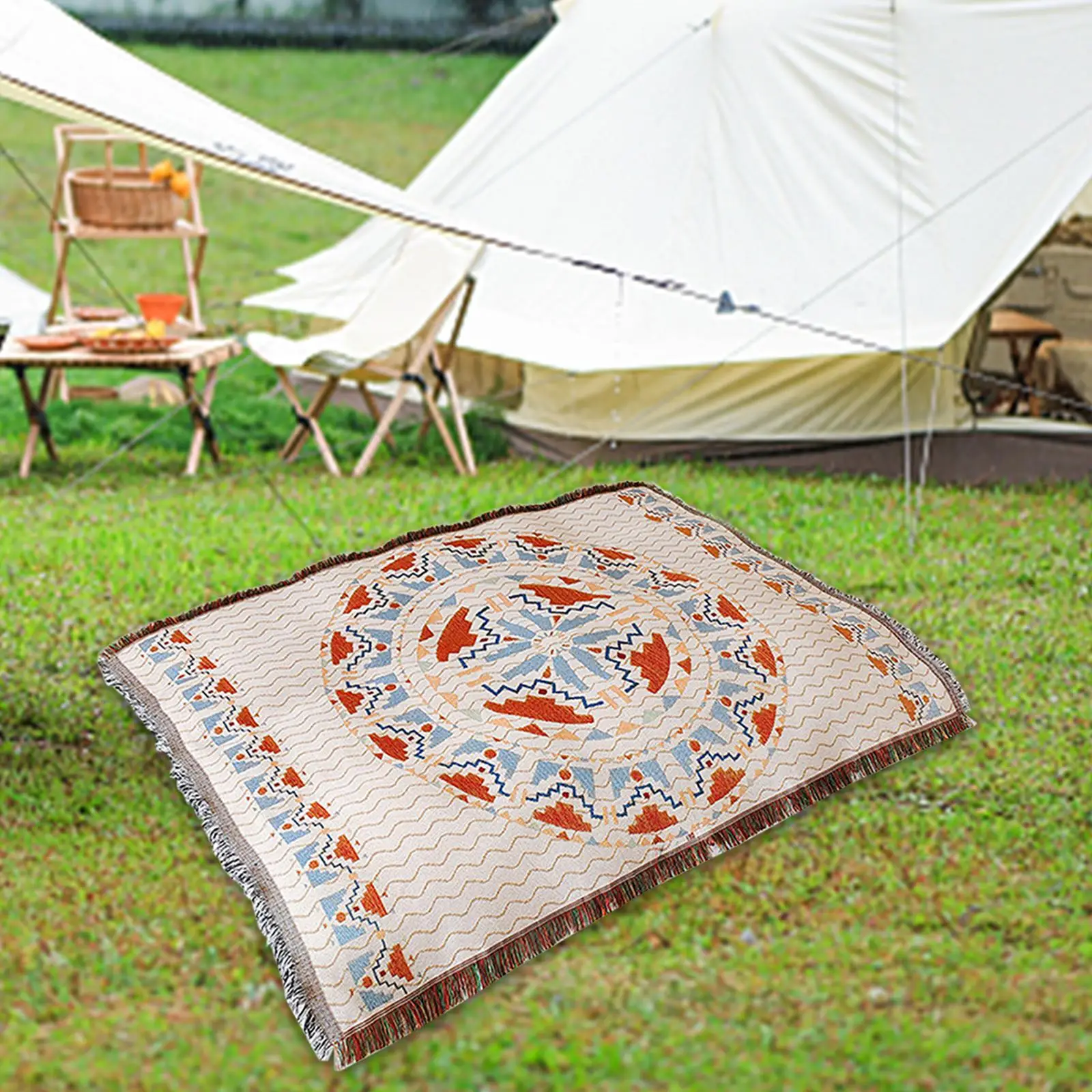 Boho Throw Blanket Portable Camping Mat Picnic Blanket for Chair Home Travel