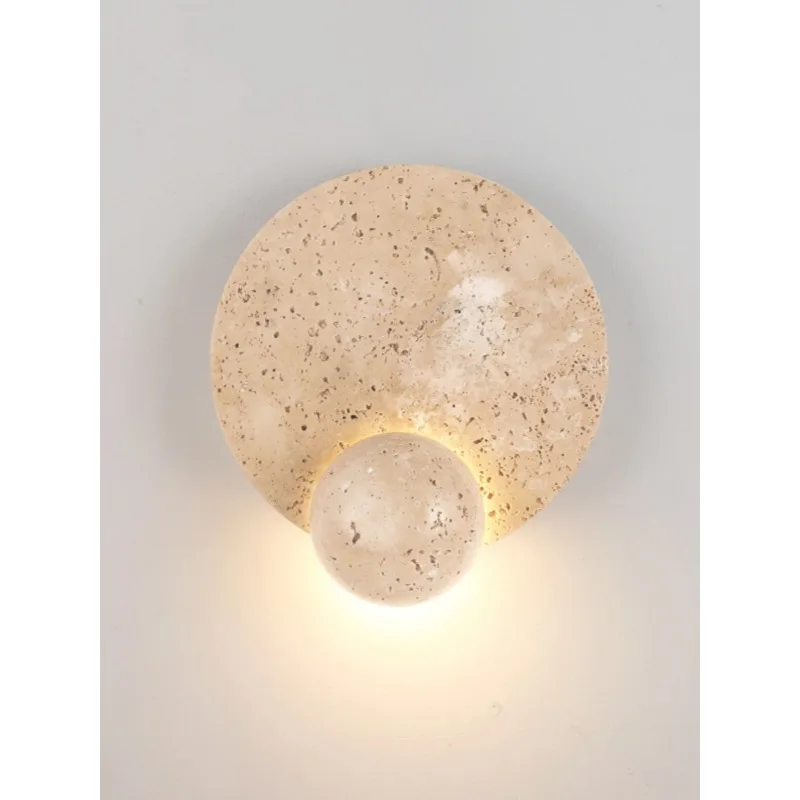 Yellow travertine cream wind bedside wall lamp bedroom Nordic living room designer Japanese wabi-sabi wind atmosphere network re