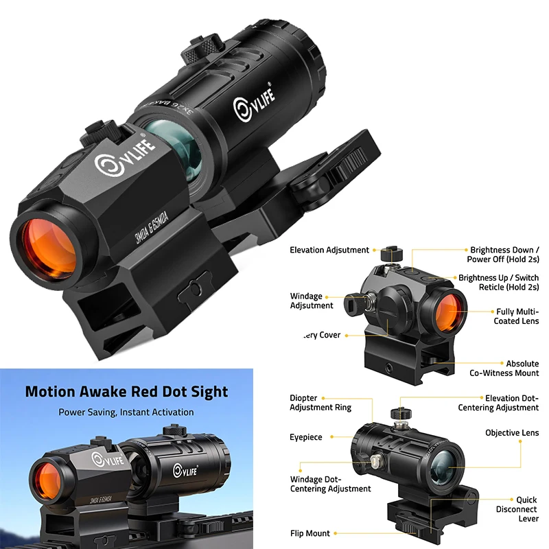 

CVLIFE 3 MOA Dot & 65 MOA Circle Red Dot Sight Reflex Optics Scope and 3X Magnifier Combo for Picatinny Rail Absolute Co-Witness