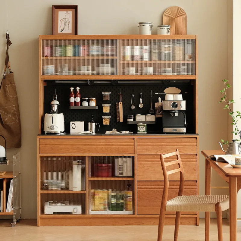 Solid wood dining side cabinet household small apartment floor-to-ceiling storage tea cabinet restaurant multi-functional locker