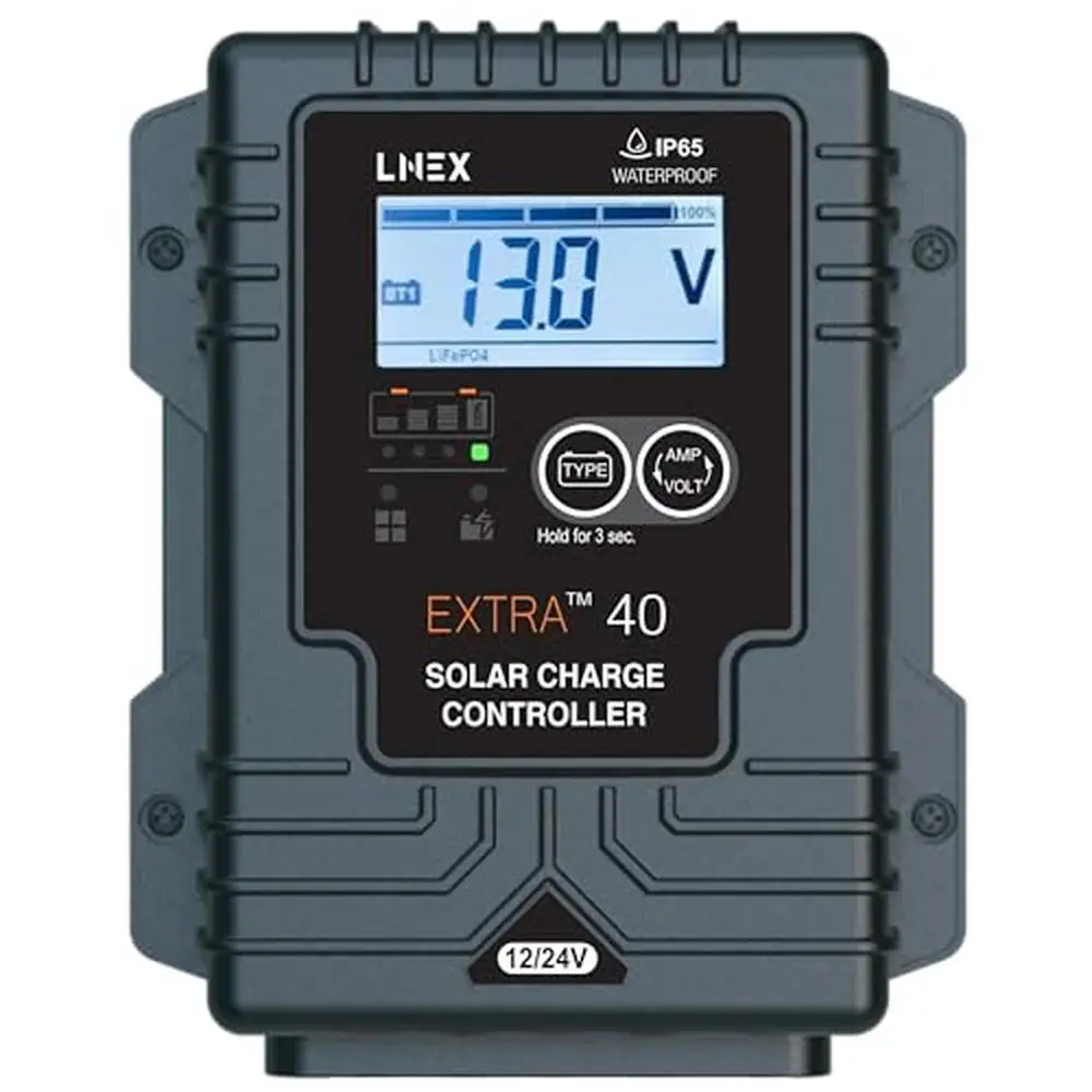 40A Waterproof Solar Panel Regulator with Temp Sensor 12V/24V Backlit LCD Controller Multiple Batteries 6-Stage PWM Technology