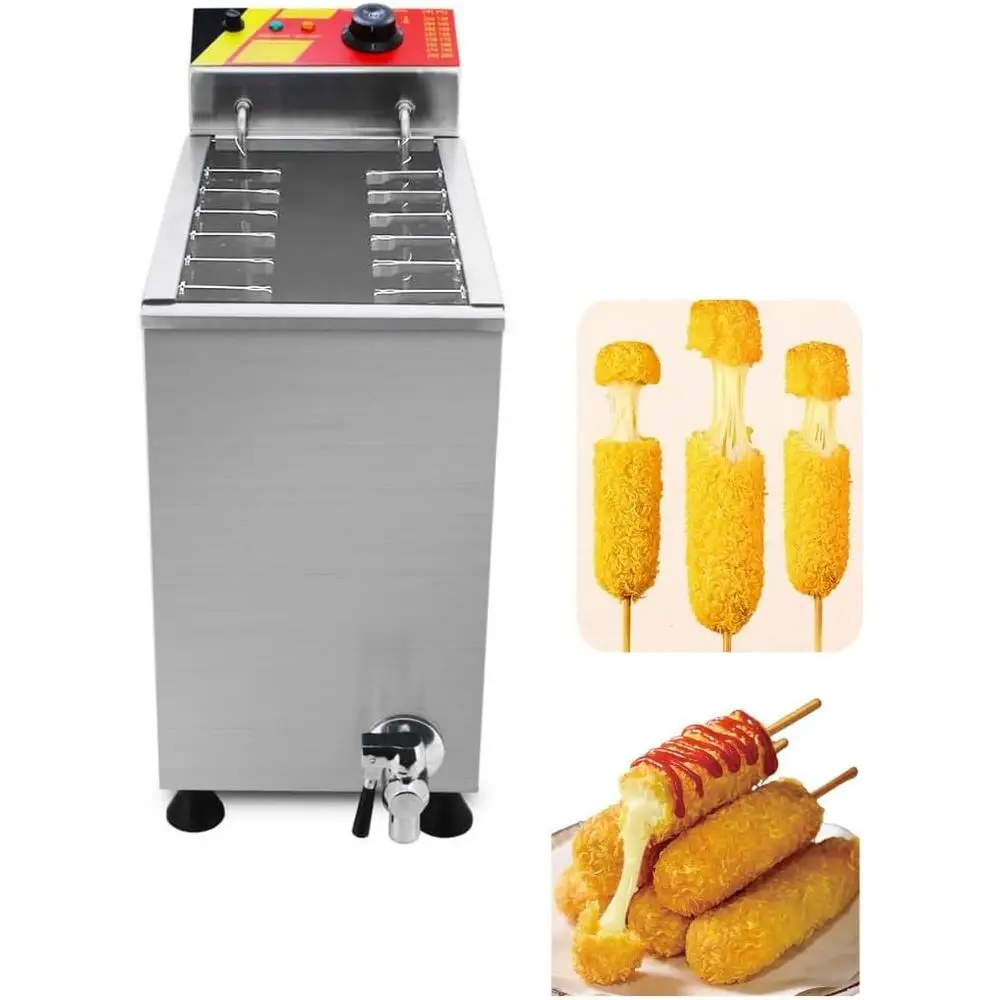 Commercial 24L Electric Deep Fryer Cheese Corn Dogs Waffle Sticks with 12 Hooks Stainless Steel Cooking Machine