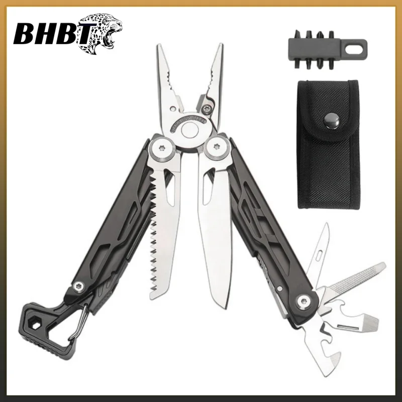 BHBT Black-Silver 23-in-1 Folding Multifunctional Tool Pliers Combination Tool Pliers EDC Outdoor Equipment Swiss Tools