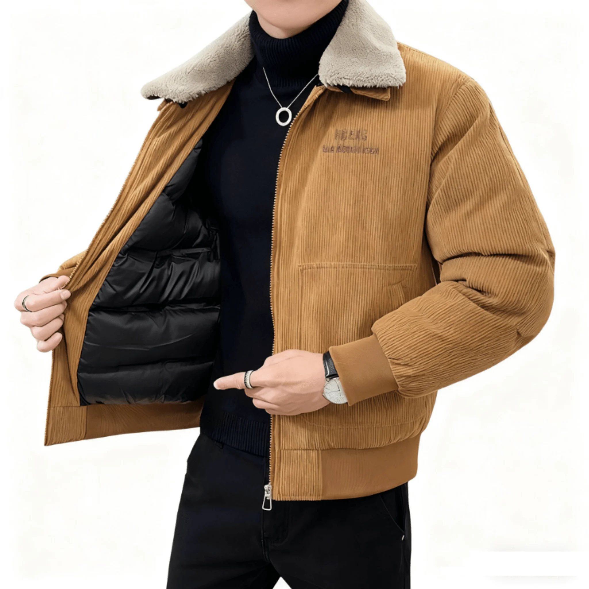 

Middle Aged Mens Jacket Autumn Winter Thickened Fleece Lined Coat Solid Color Lapel Warm Outdoor Casual Men's Jacket Outerwear