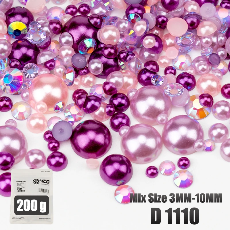 VDD 200g Großhandel Mix Größe Halbrunde Perlen ABS Flatback Perlen Harz Farbe AB Strasssteine zum Basteln DIY Nail Art Dekorationen – Detail 13