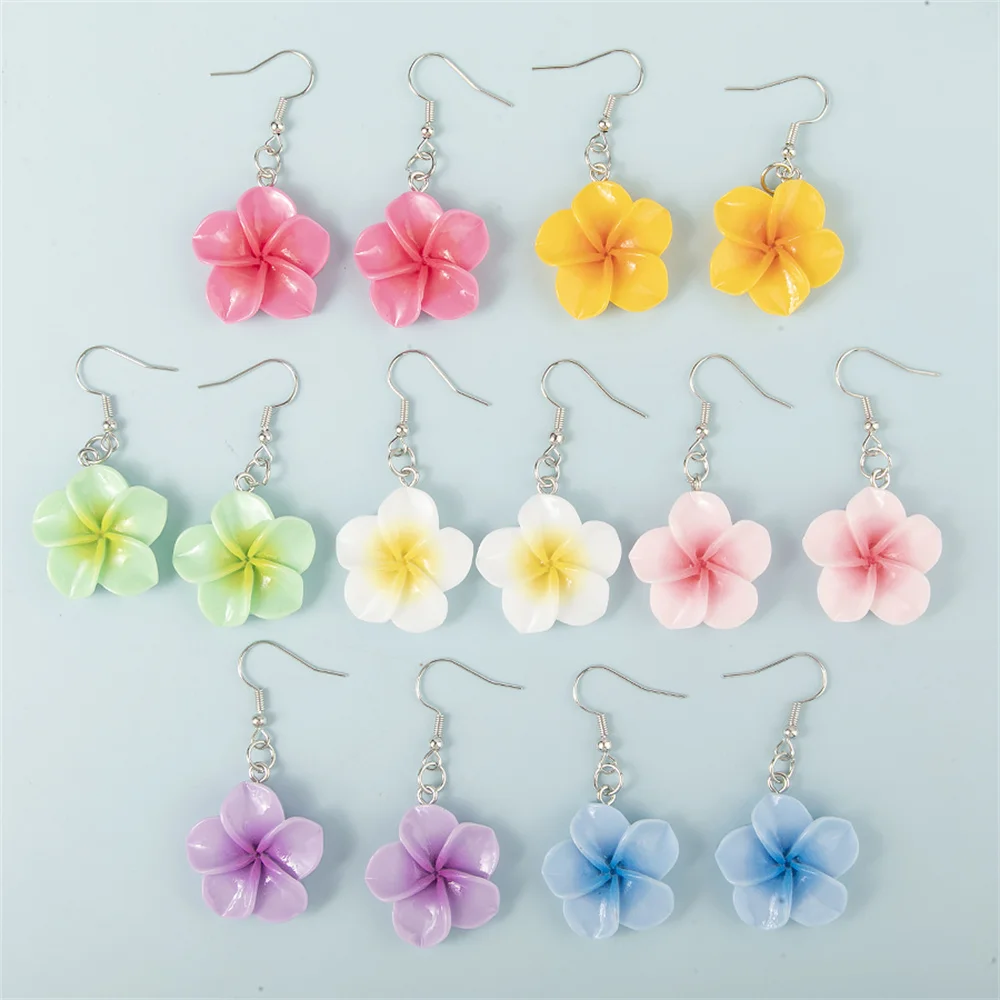 1/5Pairs Kawaii Fresh Resin Egg Flowers Dangle Earrings Set Sweet Mixed Color Flower Charms Pendant Diy Making Jewelry Gifts