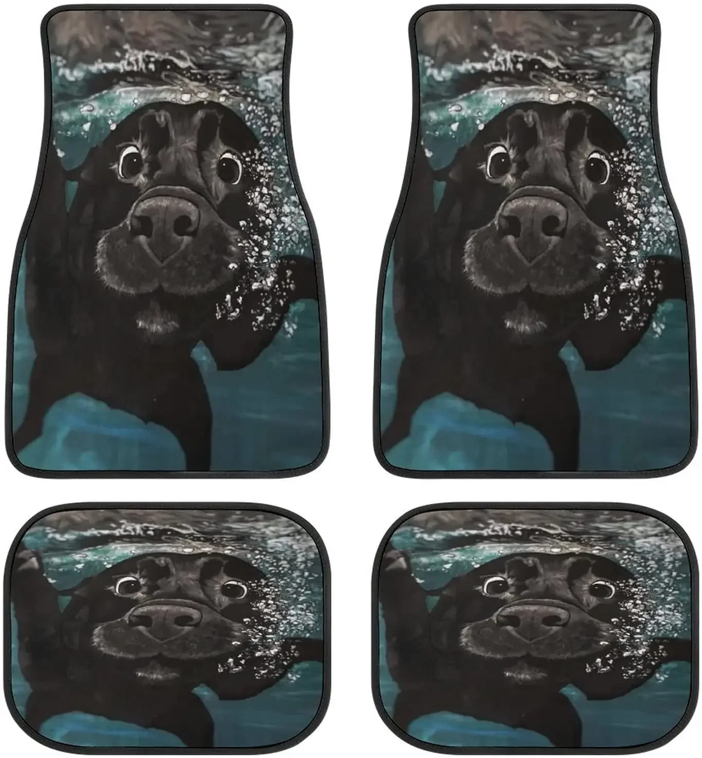 Animal Car Mats Dog Swimming in Water Front&Rear 4-Piece Full Set Carpet Car SUV Truck Floor Mats with Non Slip Back