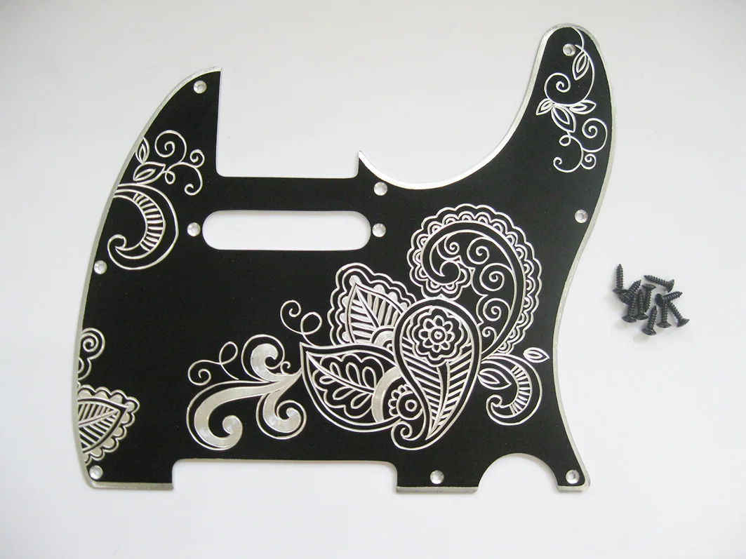 Hand Carved Aluminum Alloy Guitar Tele Pickguard with Pickup Hole Paisley Pattern Electric Guitar Accessories Plate Tele-ab3