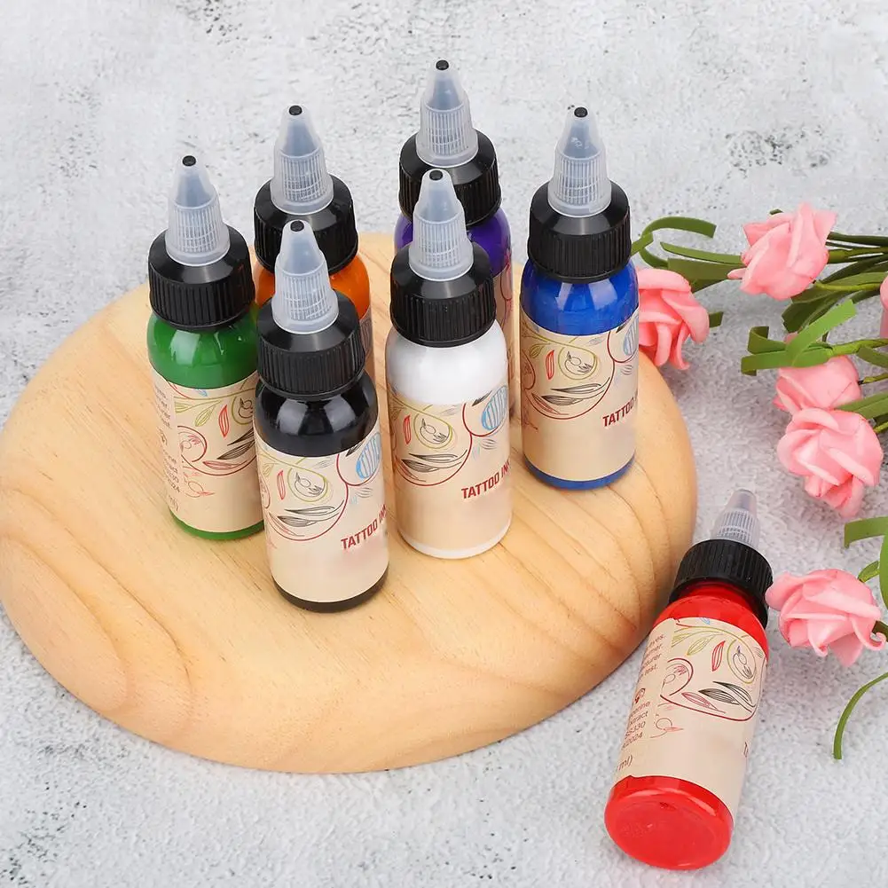 7 قطعة 29.6 مللي حبر وشم الجسم المحمول الاحترافي يدوم طويلاً سريع التلوين الصباغ ملحقات العرض الدائم #4