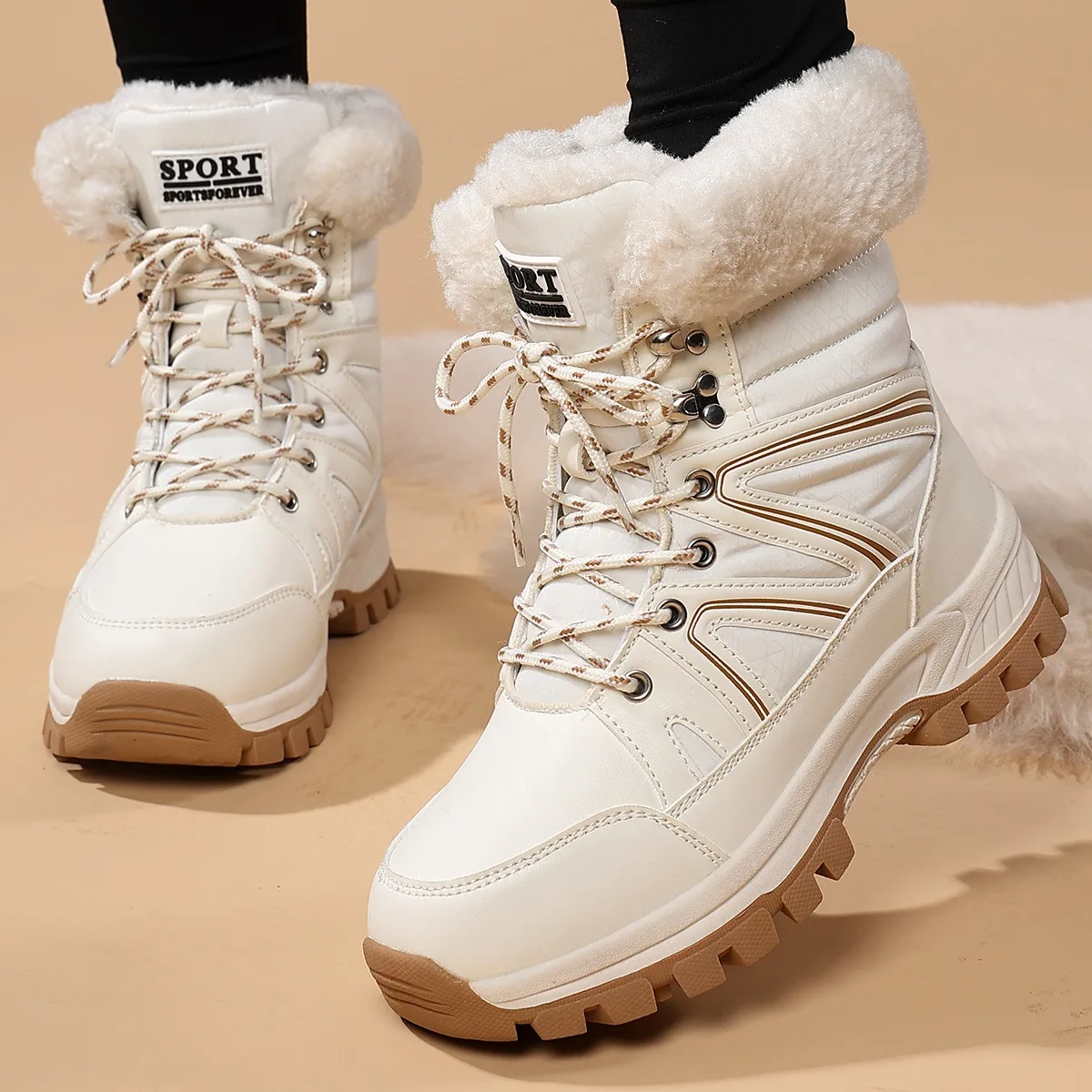 

Winter 2025 model of snow boots - women's mid-calf long plush cotton boots for skiing, anti-slip and warm, suitable for adults.