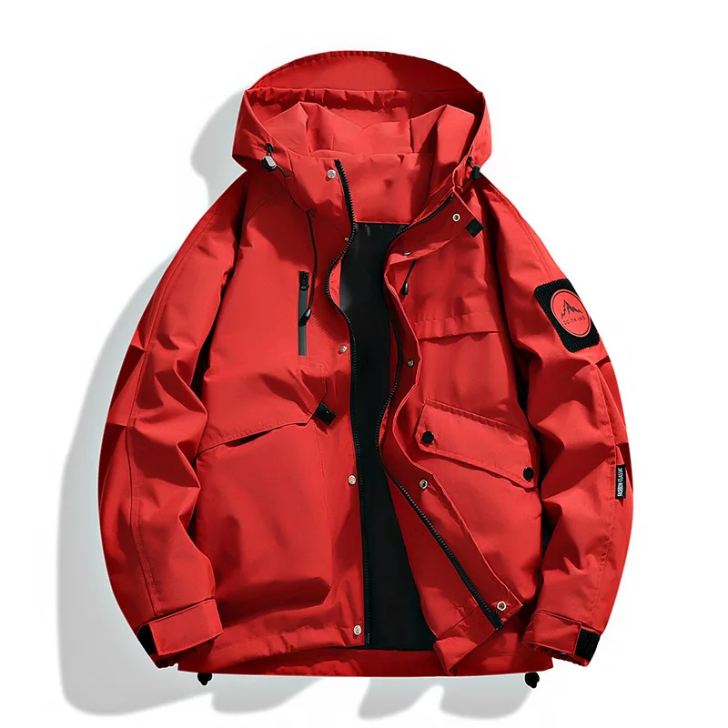 

Work Jacket Mens spring and autumn American-style color-blocked hooded Jacket cool and casual jacket for teenagers men Tops Coat