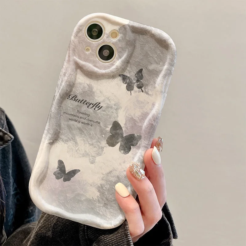 High-quality Case for iPhone X/XS/XR/XSmax /11 12 13 14 15Pro Max Plus Series Grey Butterfly pattern  tpu phone case