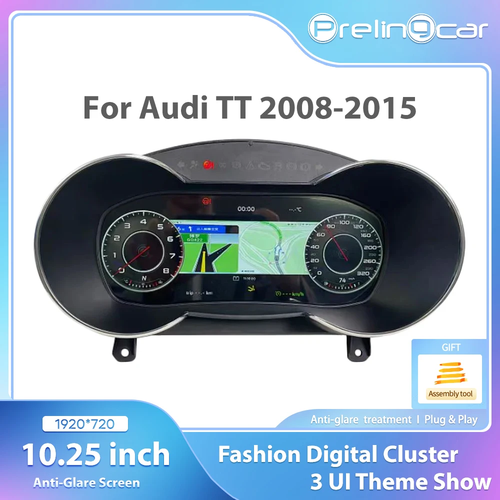 10.25'' Prelingcar Digital Dashboard For Audi TT 2008-2015 Years Car Lcd Panel Speedometer Virtual Cockpit