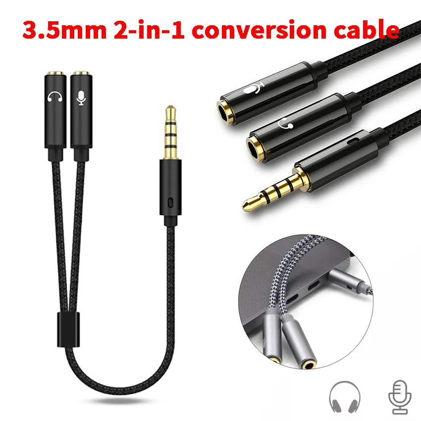 

2pcs Headset Adapter Headphone Mic 2-in-1 Speaker Y Splitter Cable 3.5mm Male to 2 Female For Earphone Extense Mobile Audio