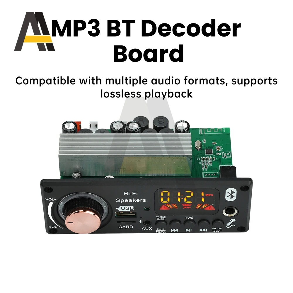 MP3 Bluetooth Decoding Board Car Audio Decoder TPA3116D2 Amplifier Board 2 x50W High Power Stereo Wireless BT 5.3 TWS Function