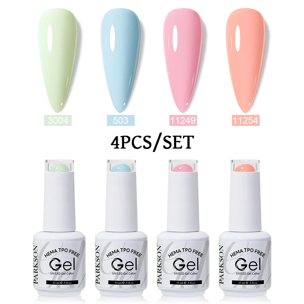 Parkson 4Pcs HEMA TPO FREE Gel Nail Polish Set 15ml Pastel Macaron Pink Blue Gel Varnish Kit UV LED Soak Off Nail Art Lacquer