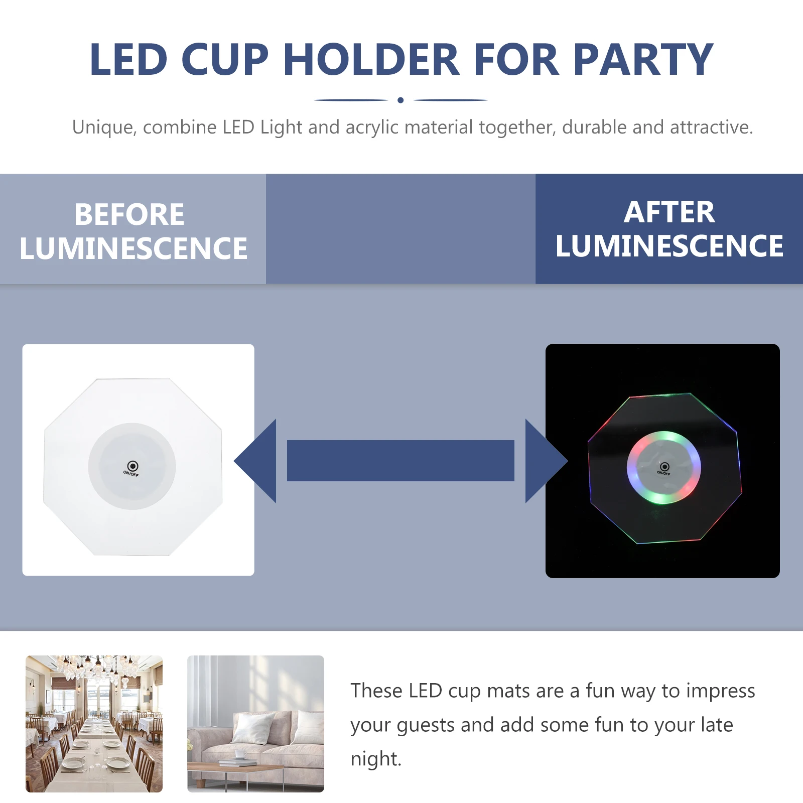 

Creative Led Glowing Cup Coaster Luminous Light Up Mat Romantic Elegant Acrylic Drink Holder Smooth Surface Long Lasting Use
