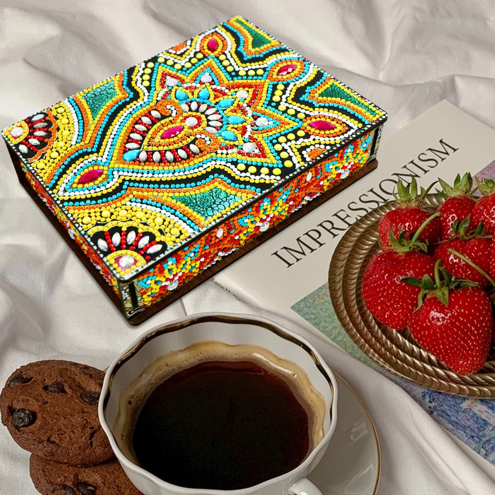 

Классическая Мандала Алмазный рисунок Коробка для хранения ювелирных изделий DIY Сверло специальной формы Деревянный органайзер Чехол-держатель Мозаика Искусство