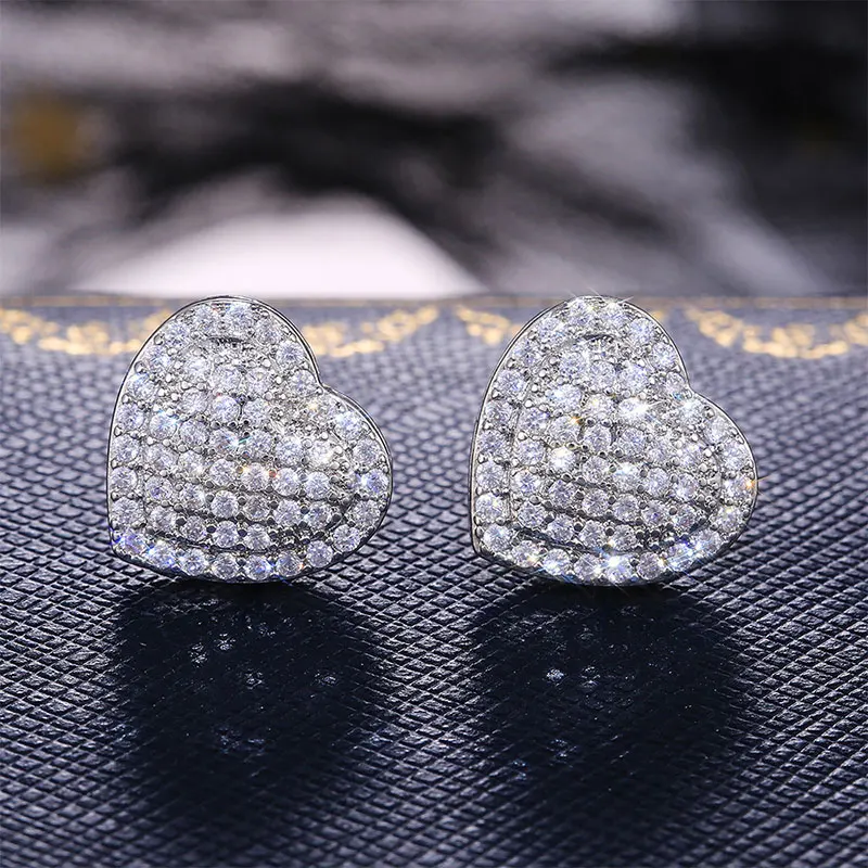 Celestinova Heart Full Pave Moissanite Women Stud Earrings D Color VVS1 GRA Certified Sparkling Multi Stone Valentine Fine Gift