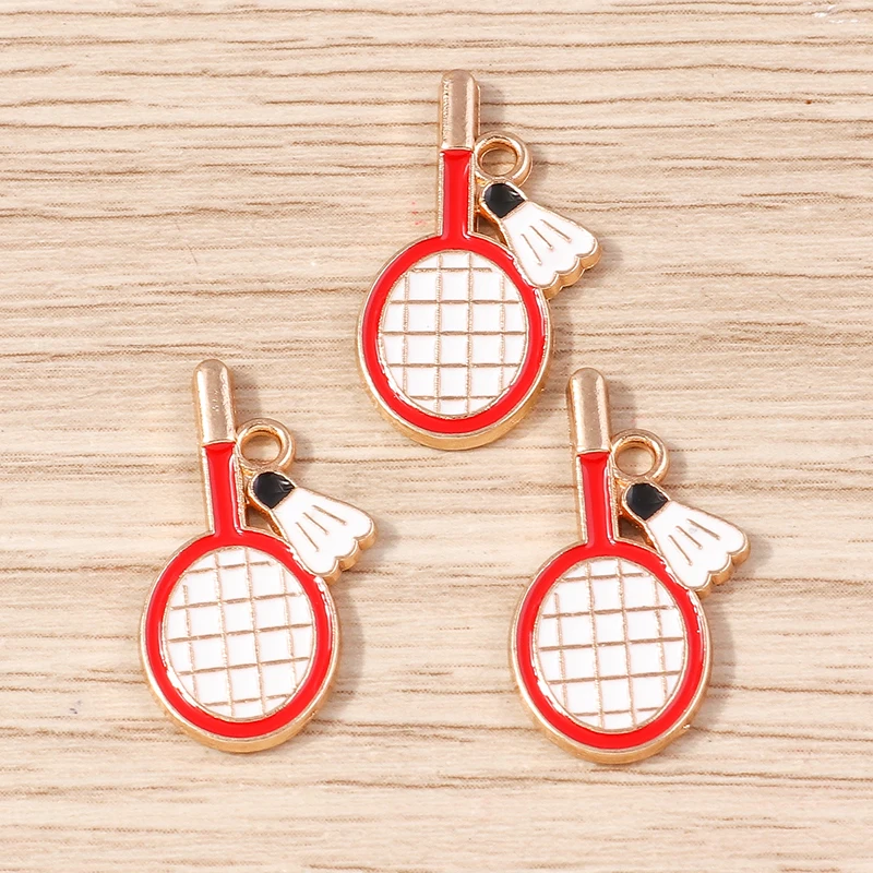 Tusember 20pcs Enamel Badminton Racket Charm Tennis Charms For Bracelet Keychain Necklace Pendant DIY Jewelry Making Accessories