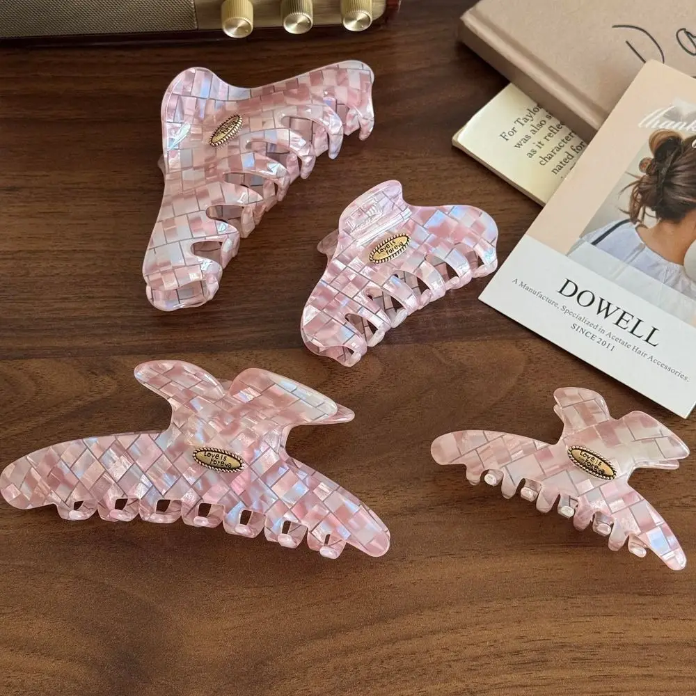 

Fashion Butterfly Pink Plaid Hair Claw PVC Acrylic Checkered Hair Clip Headdress Korean Style Cloud Shark Clip Hair Accessories