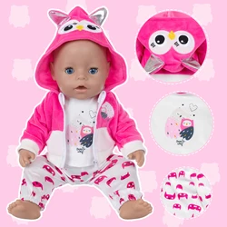 Doll Clothes 16-18Inch/40-45cm Cute Owl Shaped Jacket Hoodie Pants Baby Born Doll Rebirth Doll Clothes Accessory Doll Girl Gift