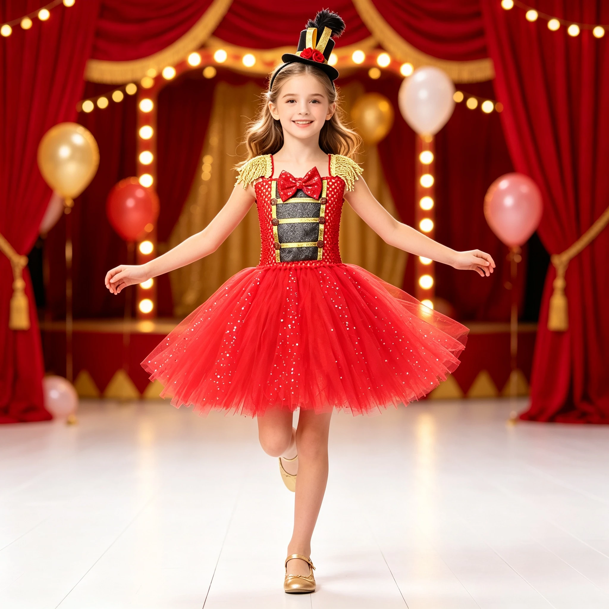 Red Gold Sparkly Knight Style Tulle Dress With Bow Decoration For Kid Christmas Halloween Fancy Stage Performance Party Clothing