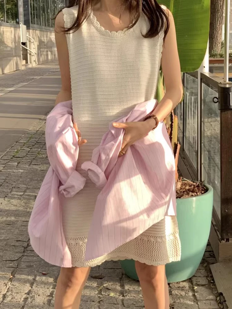 

Шикарный винтажный вязаный жилет с цветочным принтом и крючками, свободный комплект в полоску, женский весенний наряд Faion, костюм из двух предметов