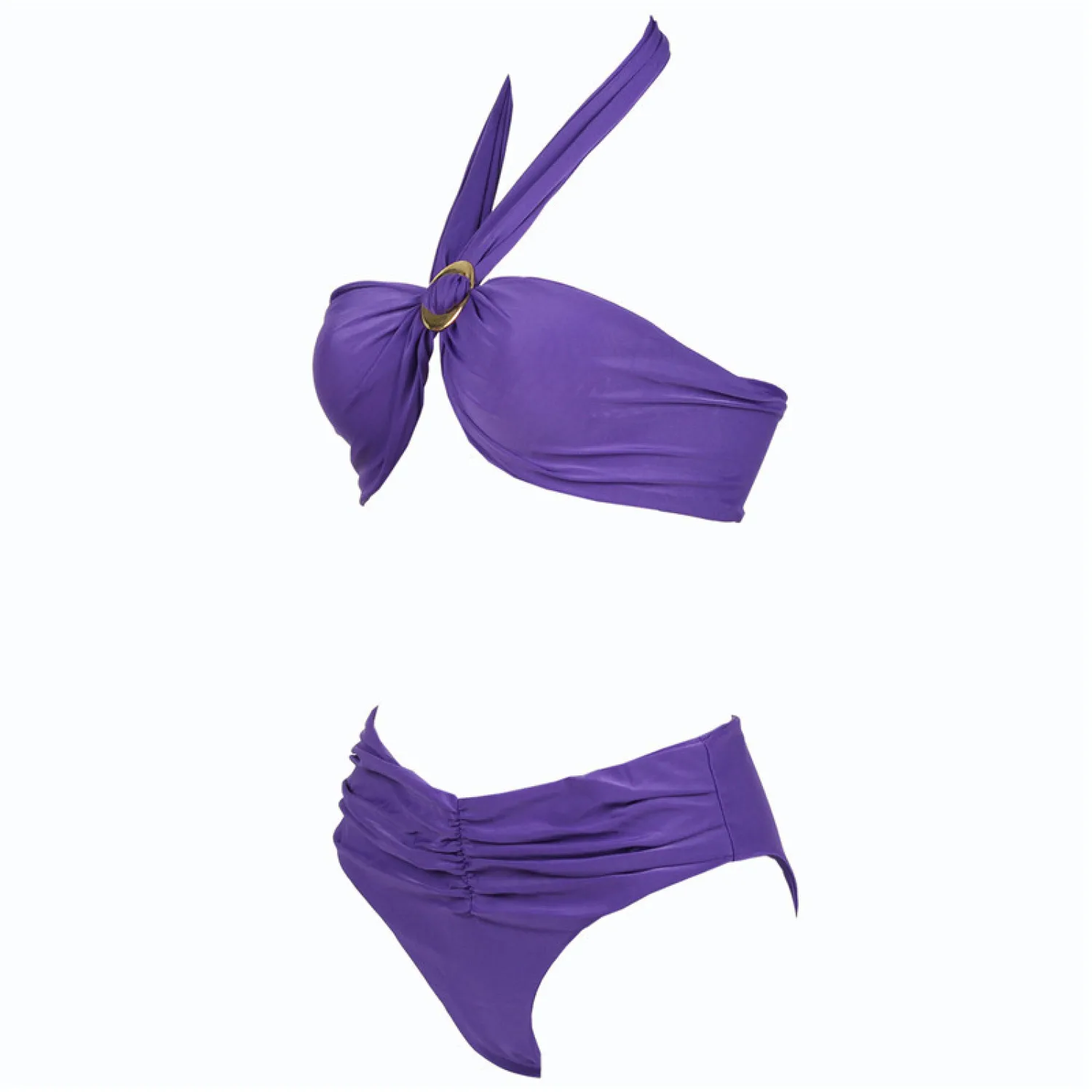 Women Sexy Purple Halter Bikini Set Swimwear Swimsuit Female Micro Folds Swimwear Women High Cut Bikini Set String Swimming Suit