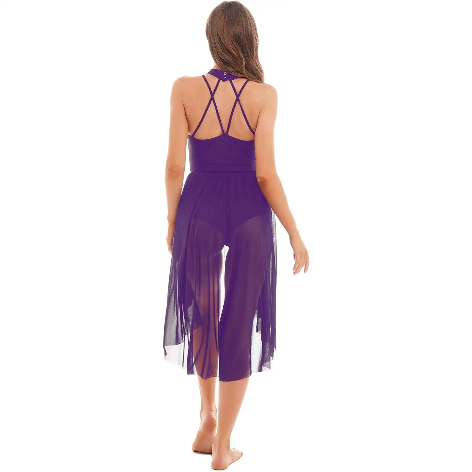 Feminino vestido de dança lírica sem mangas malha rodapé ballet dança collant vestido adultos moderno trajes contemporâneos latina dancewear