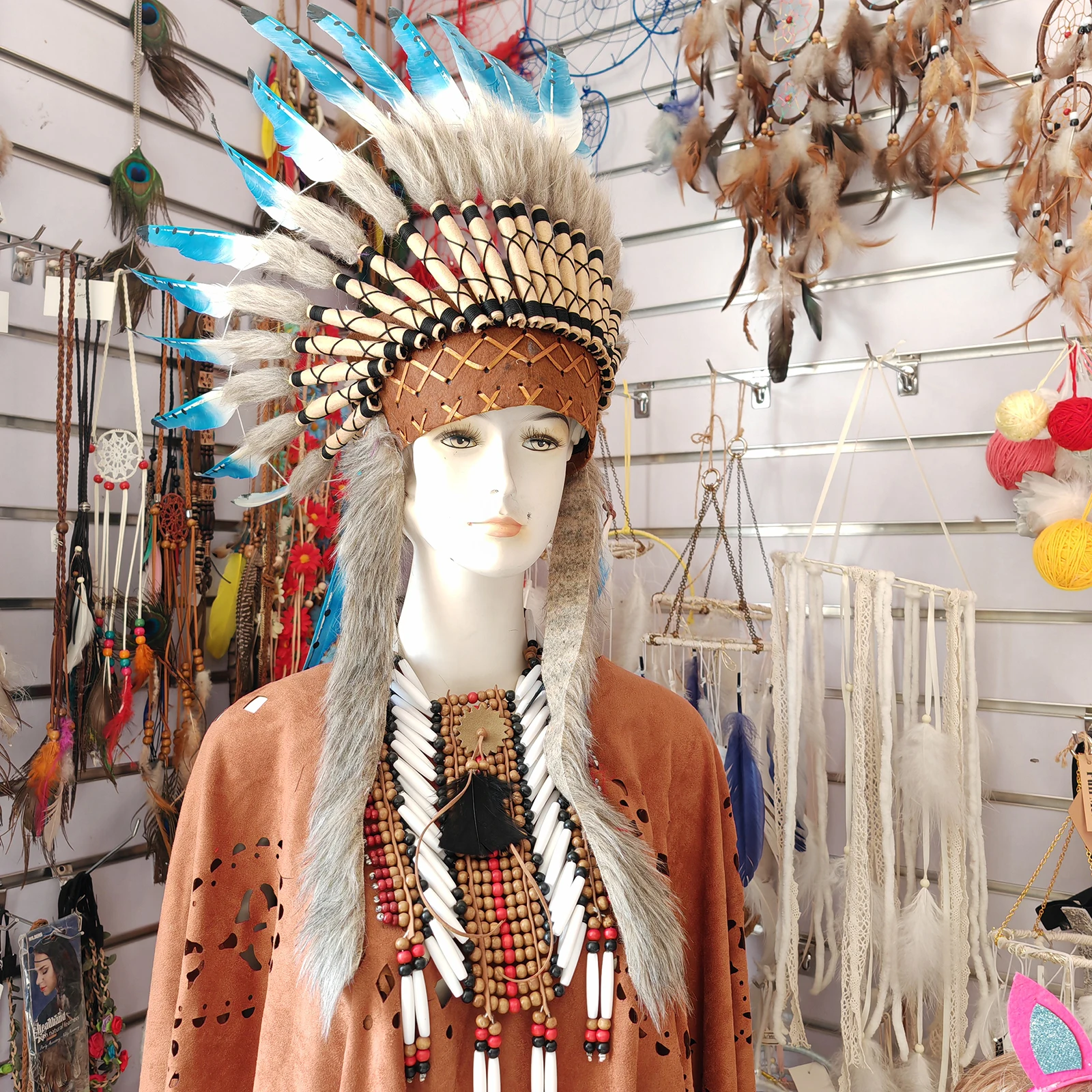 American Chief Indian Native Hat Men Women Artificial Feather Headdress for Carnival Festival Fancy Dress Stage Show Halloween