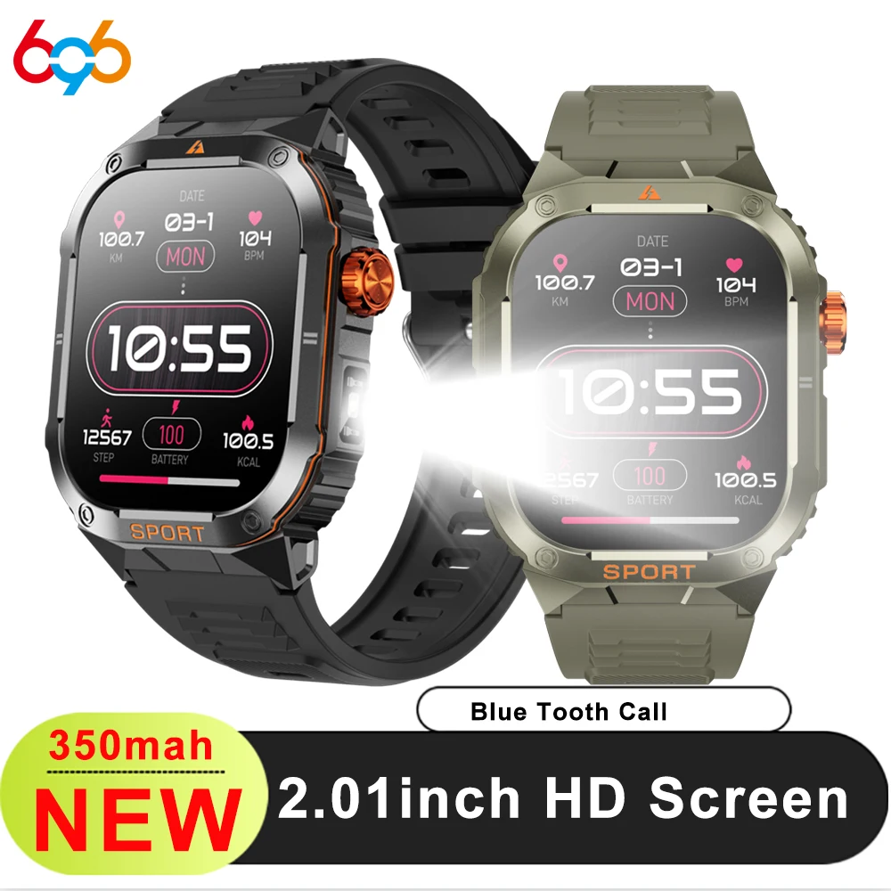

Newest Sports Outdoor Fitness Smartwatches Waterproof Heart Rate Strong Light Flashlight Weather Smart Watch Custom Dial BT Call