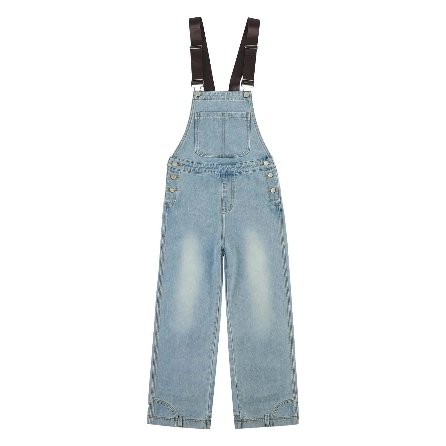 American Youth Style Women Vintage Denim Overalls Inverted Front Pocket Adjustable Strap Wide Leg Floor Y2K Casual Trousers