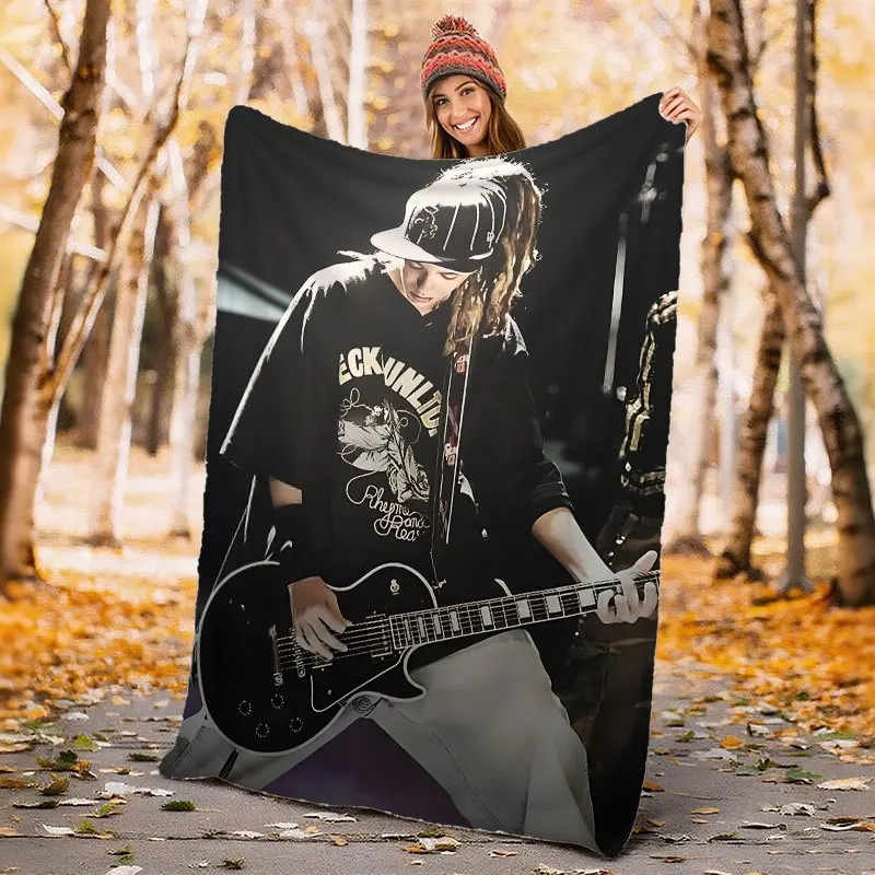Customize Tom Kaulitz Guitar Soft Thickened Blanket, Polyester Material, Essential for Home, Office, and Camping. The Perfect Gi