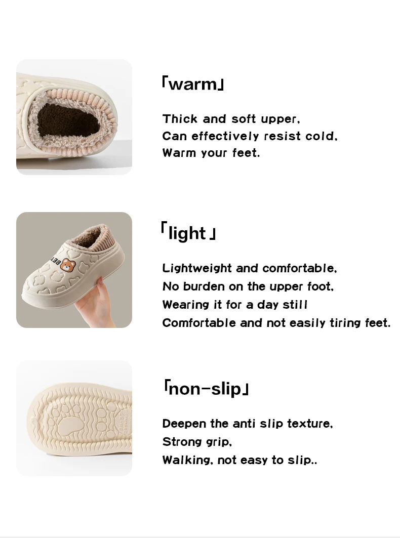Wasserdichte Winter-Hausschuhe für Damen und Herren, Niedliche Bären-Design, EVA, Warm, Plüsch Gefüttert, Dicke Plattform, Rutschfest, für Innenräume, Schlafzimmer, Pantoffeln – Detail 11
