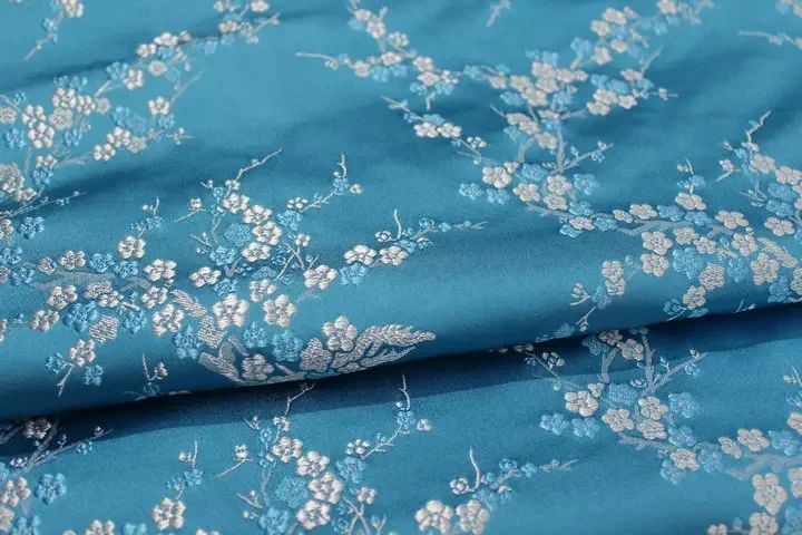 Jacquard Brocade Fabric By The Meter for Clothing Cheongsam Diy Sewing Plum Blossom Decorative Rayon Silky Drape Soft Thin Cloth