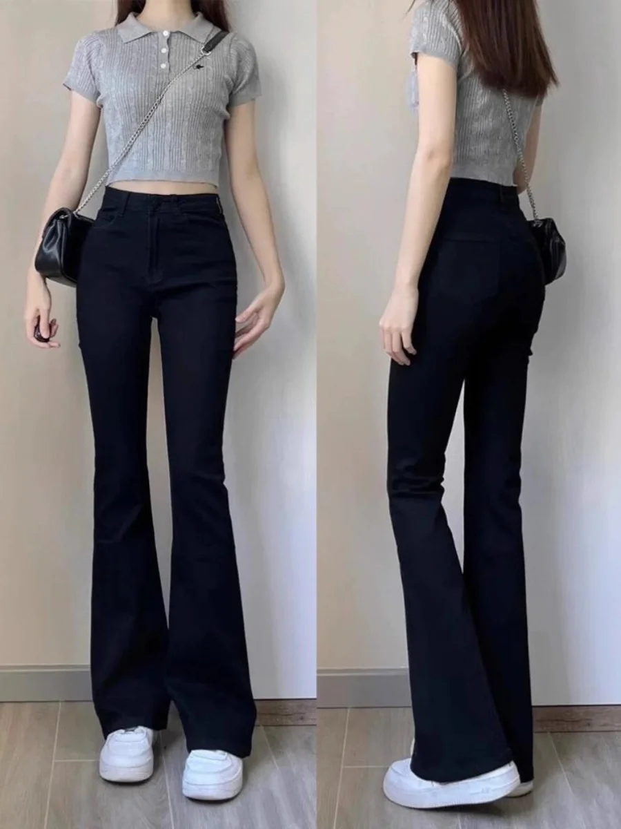 

Джинсы-колокольчики с высокой талией, женские осенне-зимние длинные утягивающие универсальные длинные брюки для грушевого тела, хлопковые брюки...