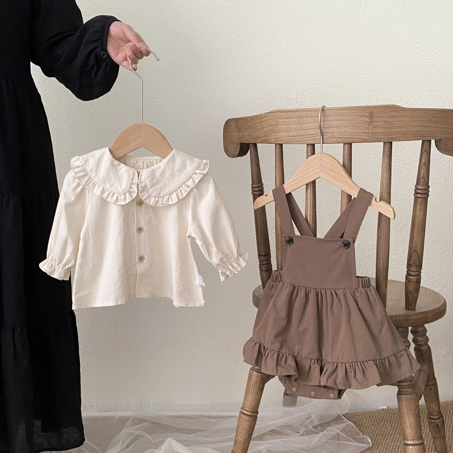 Baby Brother And Sister Clothes 2025 Autumn Korean Infant Girl Blouses+Romper Dress 2Pcs Sets Toddler Boy Shirt Overalls Outfits