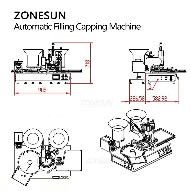 ZONESUN ZS-AFC7-2 Pressa automatica per tappi di riempimento di bottiglie Penicillin con alimentatore per tappi