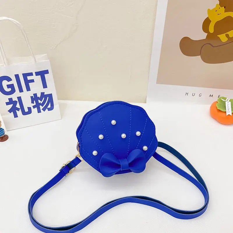 Blue Yellow Pink Green Cute Round Pearl Shell PU Leather Crossbody Mini Macaron Shoulder Bag Handbag for Kids Coin Purse Girls