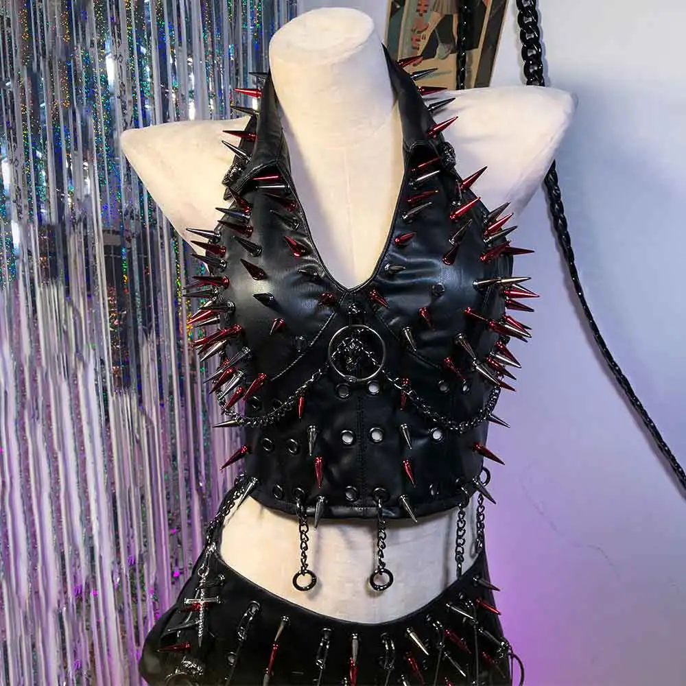 Fai da te Harajuku Emo Teen Y2K Halter Canotta TOPS Club Wear E-Girls anni '80 Punk Rock Kawaii Eco Goth Canotta gotica fatta a mano anni '90 Grunge