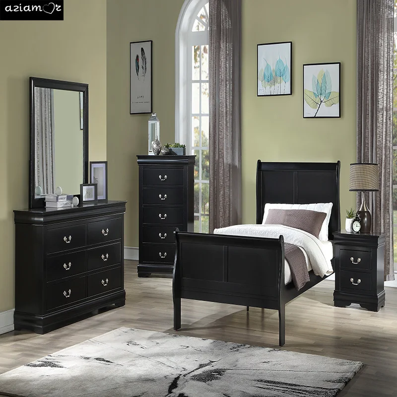 1pc Black Finish Five Drawers Louis Philip Chest Solid Wood Contemporary Sleek Ample Storage