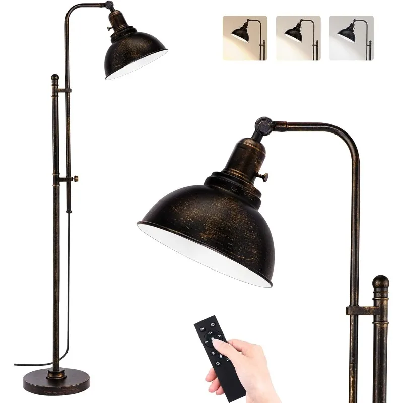 

Industrial Floor Lamp Adjustable, Modern Standing Lamp with Remote Control Metal Shade