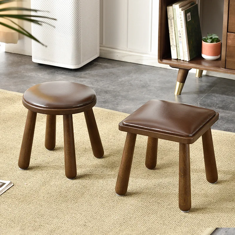 Small stool, household solid wood square stool, adult wood low stool, living room sturdy small stool, wooden shoe changing stool