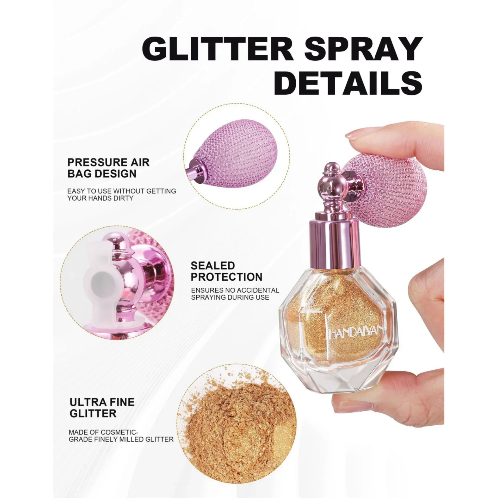 Spray in polvere per evidenziare il corpo a 5 colori, illuminante, scintillante, glitter, vestiti, viso, capelli, trucco, evidenziatore spray
